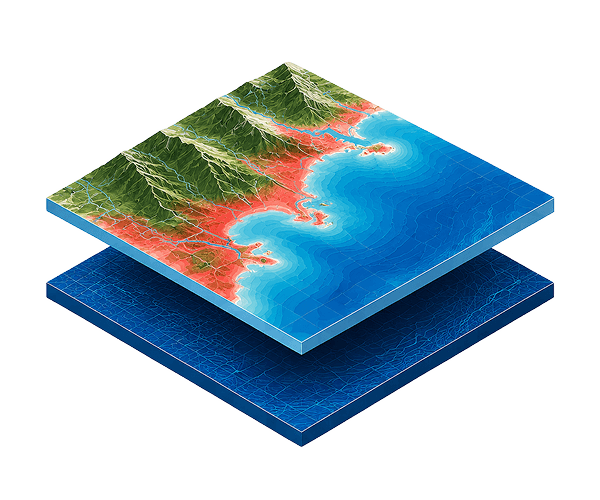 Coastal terrain and flood exposure above a digital elevation data layer