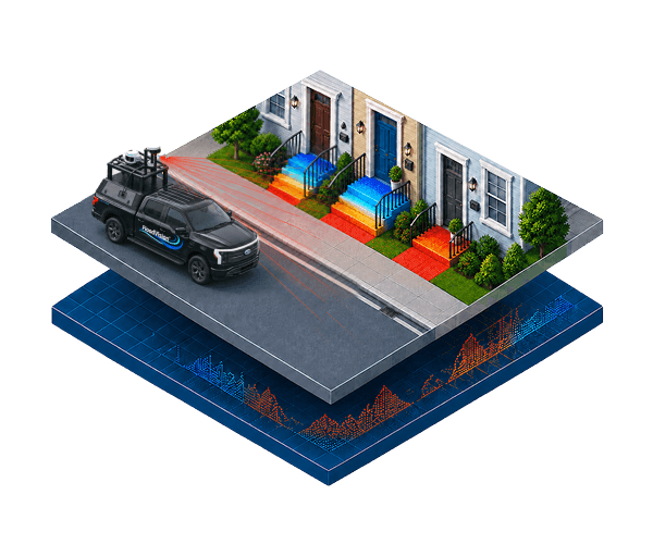 Street-level building entrances above an elevation data layer