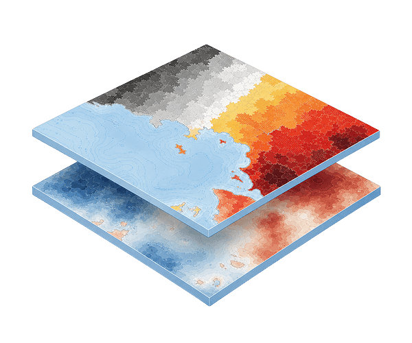 Climate Shift Index and temperature patterns shown as stacked map layers