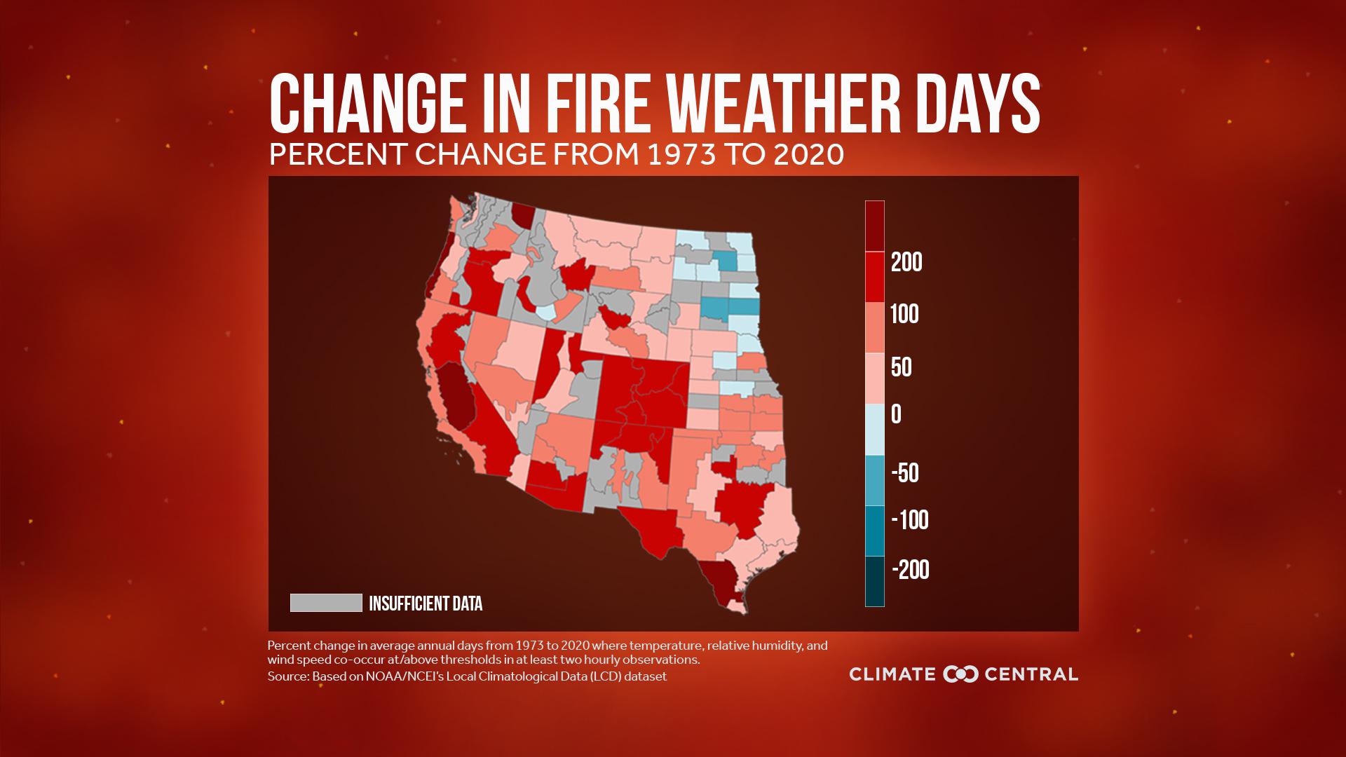 Percent Change Western Map - Western Fire Weather Days Increasing