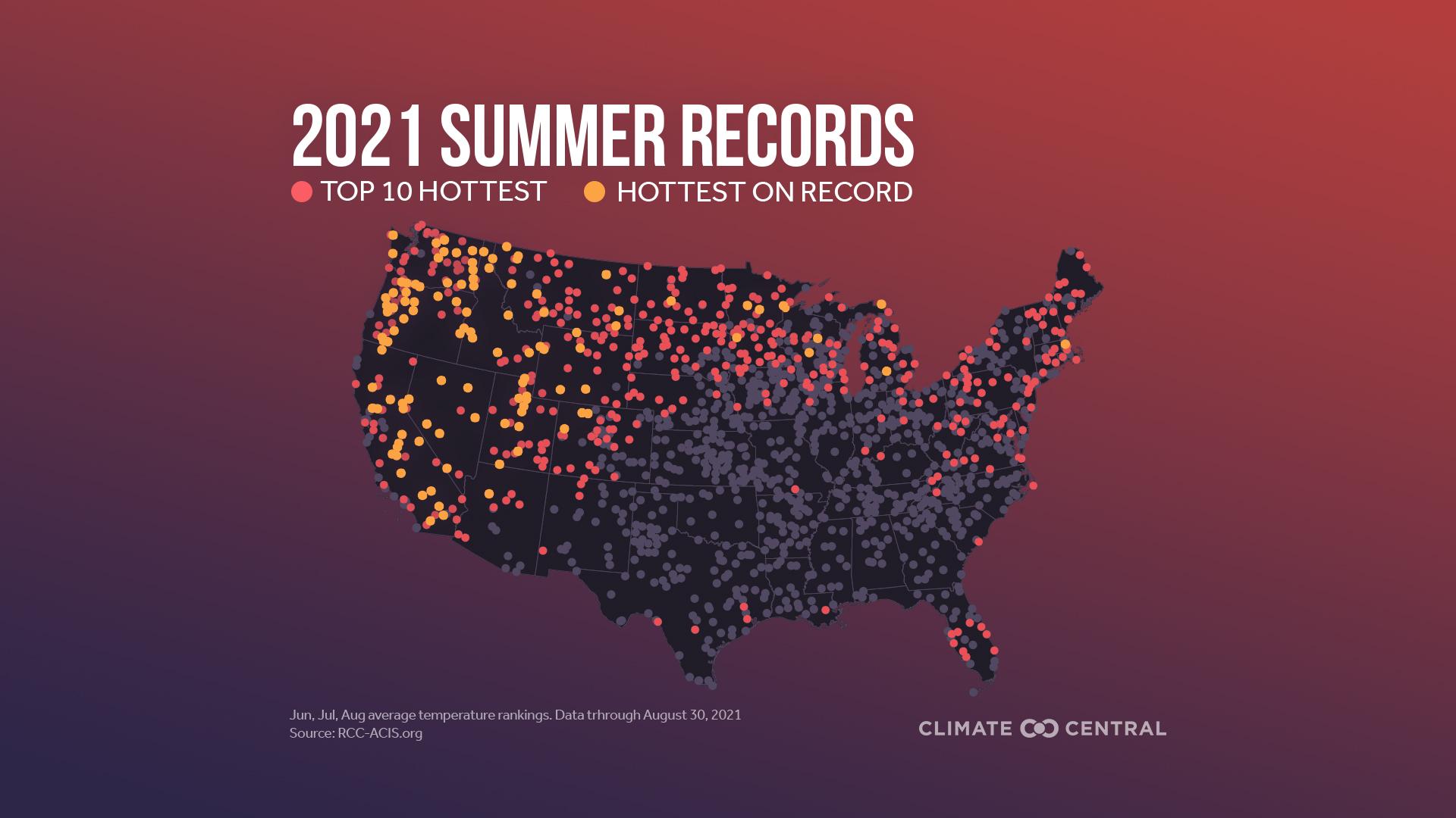 National Map of Heat Records - Summer 2021 Review