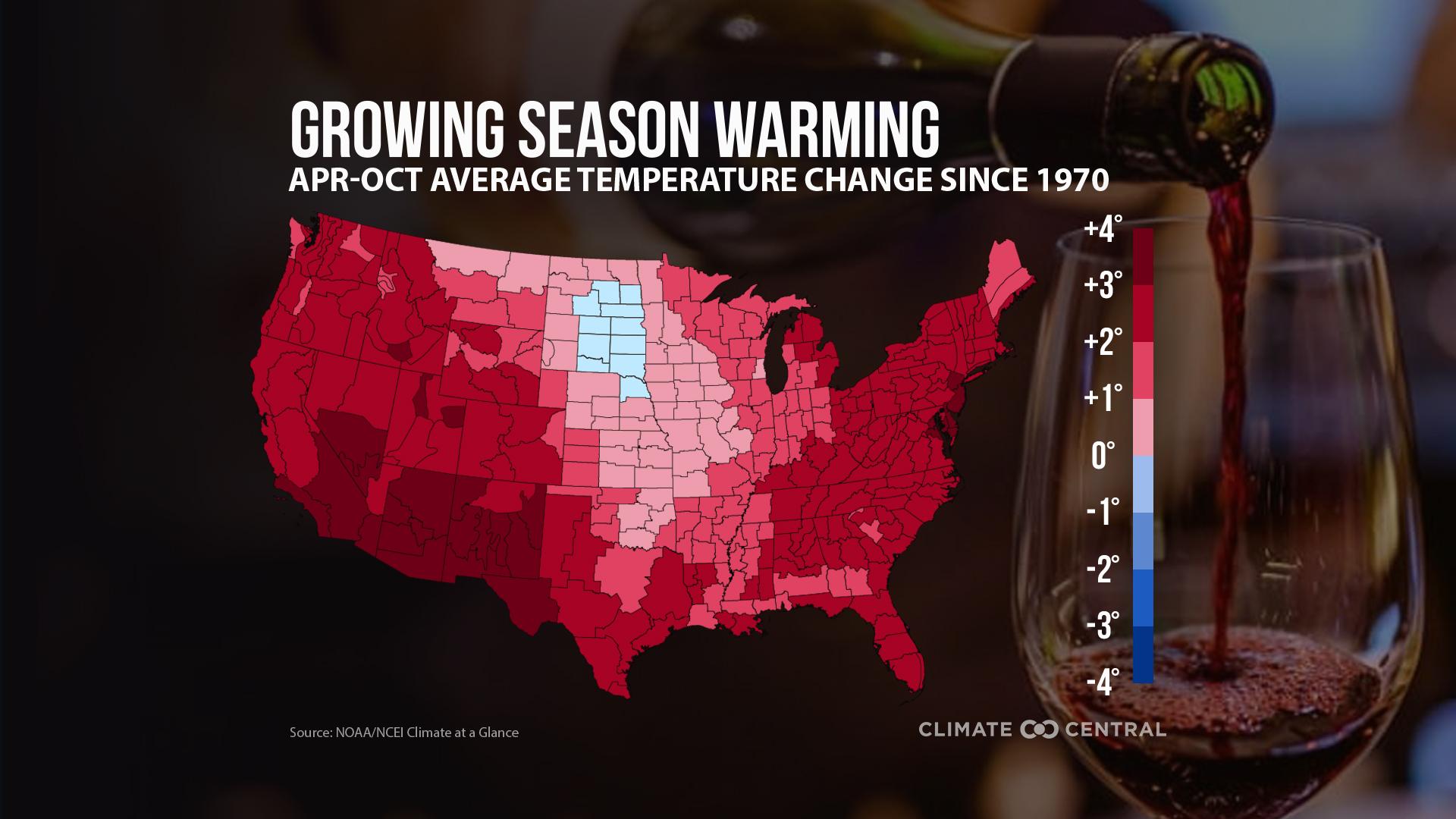 Map of Warming Season Heat - Climate Change & Wine