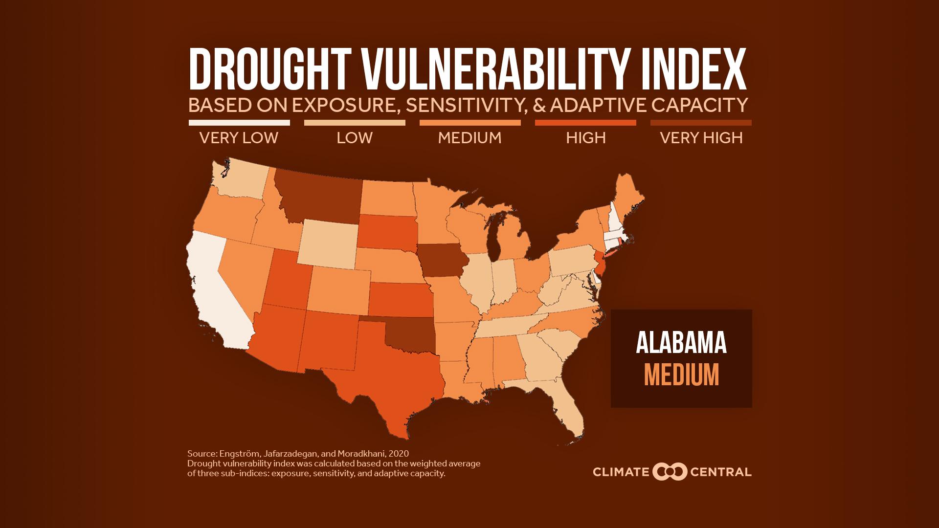 National Map with State Ranking (only available for CONUS states) - Vulnerability to Drought