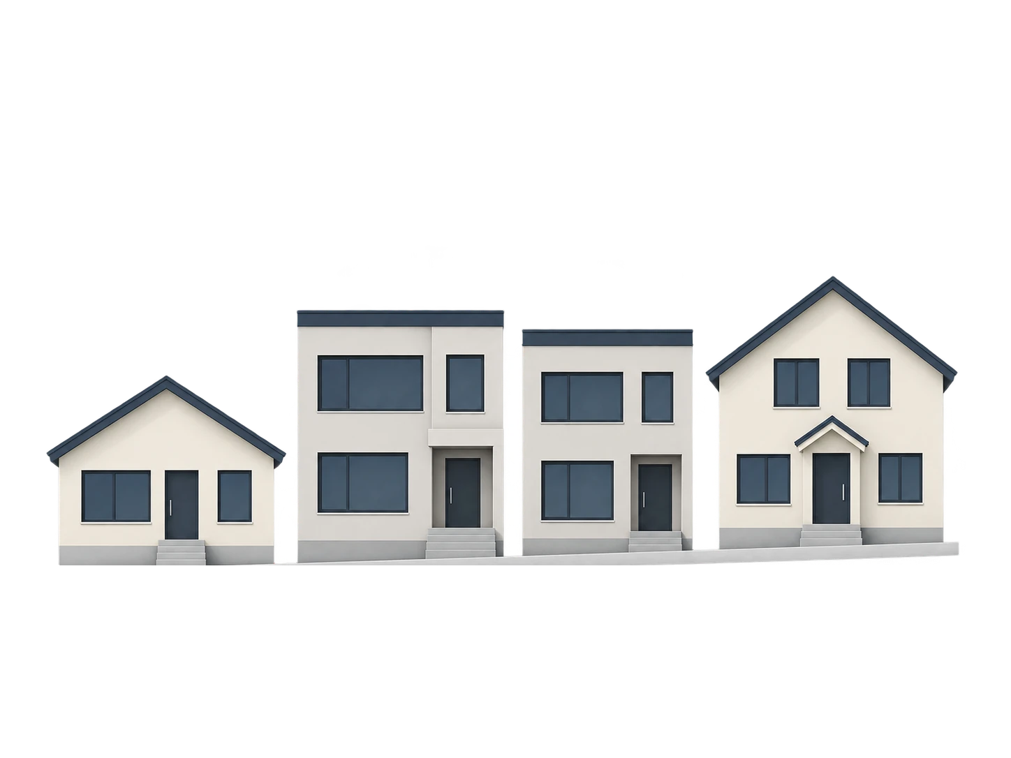 Four houses of different heights along one street